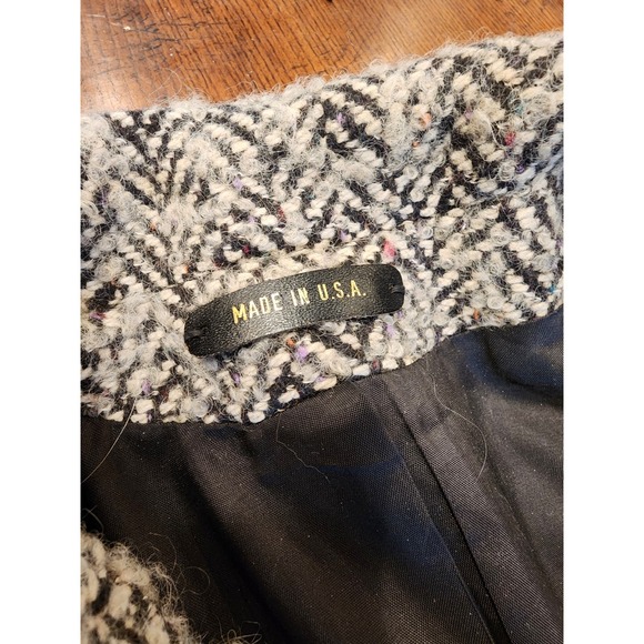 1980s VTG WOMENS THICK WOOL & LEATHER COAT SHOULDER PADS HIDDEN BUTTONS RETRO - Picture 6 of 13